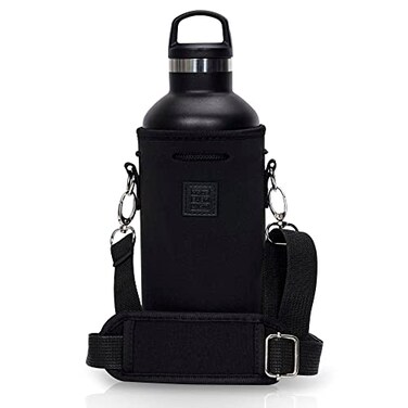Made Easy Kit Neoprene Water Bottle Carrier Holder with Adjustable Shoulder Strap for Insulating Carrying Water Container Canteen Flask Available in 5 Sizes Black L 32oz 15L