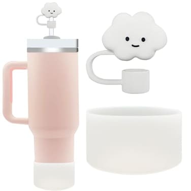 Mohjeke Stanley Cup Accessories for 40 oz Tumbler Straw Cover and Cup Boot Included Fits Stanley 30 oz 40 oz Spill Stopper and Silicone Boot Set White