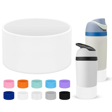 Mokoart Silicone Boot Compatible with Owala Kids FreeSip 16 oz and Flip 14 oz Water Bottle AntiSlip Rubber Bottom Sleeve Scratch Dent Protection Quiet Base Accessory for School Outdoor White