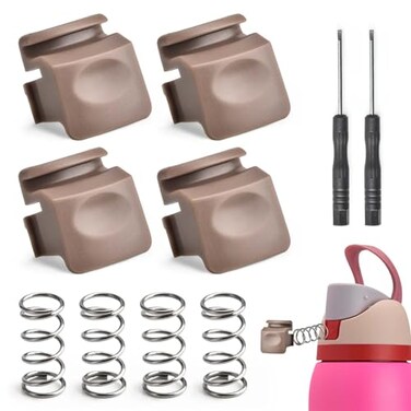 Sankoly 4pcs Replacement Button Compatible with Owala FreeSip 19243240ozWater Bottle Lid Switch Replacement with Springs and Tiny Screw Driver Brown