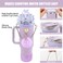 SEMATA Bling Accessories for Stanley Cup 40oz 30oz Tumbler including Silicone Cute Bow Straw Topper Cover Silicone Boot for Stanley CupLeather Water Bottle Handle Strap CharmsPurple
