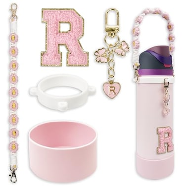 SITKOL Silicone Boot Cute Monogram Set Compatible with Owala Water Bottle 32 oz Perfect Letter Owala Accessories for Owala Tumbler Owala Free Sip Pink Owala Black Owala owala coffee tumbler Pink R
