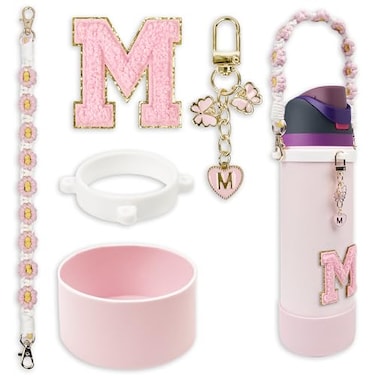SITKOL Silicone Boot Cute Monogram Set Compatible with Owala Water Bottle 40 oz Perfect Letter Owala Accessories for Owala Tumbler Owala Free Sip Pink Owala Black Owala owala coffee tumbler Pink M