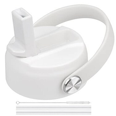 FLORAPELL Straw Lid for Hydro Flask Wide Mouth Water Bottles Top Lids with Straw Compatible with Hydro Flask 32 40 oz Replacement Cap Wide Mouth Straws Flip Lid Flex Handle White