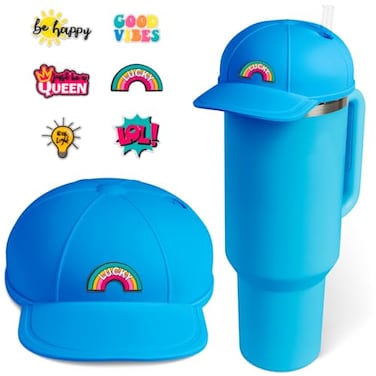 Tizuxa Baseball Cap Dustproof Lid for Stanley Cup Lid Cover with 7pcs Cap Charms Decorative Dust Covers for Stanley 40 Oz Tumbler Silicone Stanley Cup Accessories Decoration Case Blue