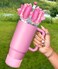 Toykee Cup Boot with Straw Cover for Stanley 40 30 oz Cute Pink Bow Straw Topper and Diamond Caps with Bottom Protector 3 PCS Sets for Tumbler Accessories