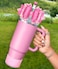 Toykee Cup Boot with Straw Cover for Stanley 40 30 oz Cute Pink Bow Straw Topper and Diamond Caps with Bottom Protector 3 PCS Sets for Tumbler Accessories