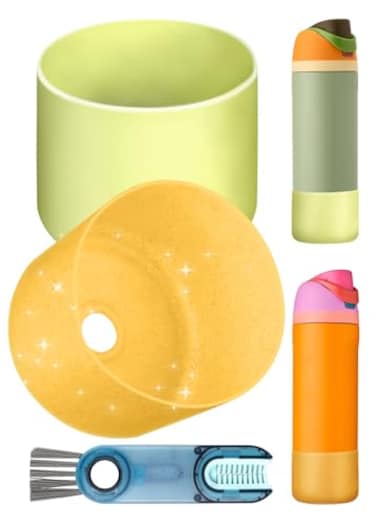 Toykee Silicone Water Bottle Boot 2Pcs for Owala Freesip 24oz AntiSlip Protective Bottom Cover Bumper Protector Sleeve Accessories with Lid Cleaning Brush Green and Yellow