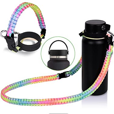 Wongeto 20 Paracord Handle with Shoulder Strap Compatible with Hydro Flask 20 Wide Mouth Water Bottle 12oz to 64ozWater Bottle Strap Carrier for WalkingCampingGoing to School Bright Rainbow