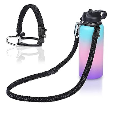 Wongeto Paracord Handle with Shoulder StrapCompatible with Hydro Flask Wide Mouth Water Bottles 12oz 64 oz and Other Wide Mouth Water Bottle for Walking Hiking CampingBlackCompass