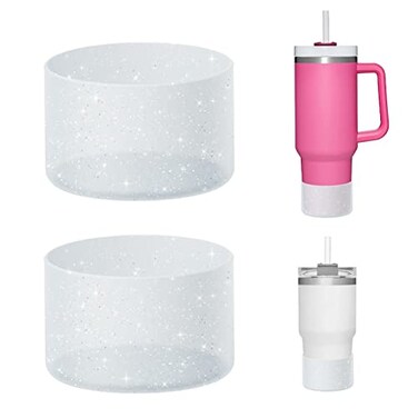 WUQID 2 Pack Bling Silicone Boot Compatible with Stanley Quencher Adventure 40oz Stanley IceFlow 20oz 30oz Reduces Dents Protective Water Bottle Bottom Cover Sleeve Compatible with Stanley Tumbler