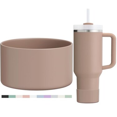 Affute Protective Silicone Boot for Stanley Quencher H20 40 30 20 oz IceFlow Flip 30 20 oz BPA Free AntiNoise AntiScratch Stanley Cup Protector Sleeve Cover Boot Almond Rose