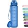 Alwager 32oz Motivational Water Bottles with Time Marker Fruit Strainer Single Color Water Bottle with Times to Drink Leakproof BPA Free Reusable Plastic Bottle with Strap No Straw