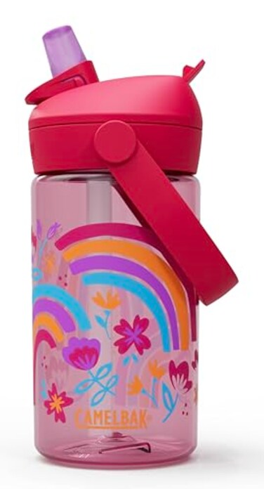 CamelBak Thrive Flip Straw Kids Water Bottle with Bite Valve Tritan Renew Design for School and Travel 14oz Rainbow Floral