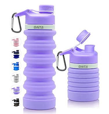 ONTA Collapsible Water Bottles BPA Free Silicone Foldable Water Bottle for TravelSilicone Portable LeakProof Travel Water Bottle 20 oz Purple