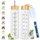 SipZest 32 oz Glass Water Bottle with Straw Motivational Time Marker Silicone Sleeve Reusable Tumbler Includes 2 Bamboo Lids Fruit Infuser 1 Pack