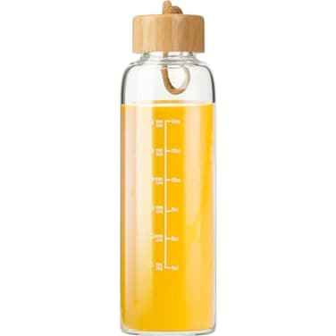 Doseno Glass Bottles with Lids and Time Marker Glass Water Bottles with Carrying Strap 17oz Glass Bottles for Juicing for Office Gym