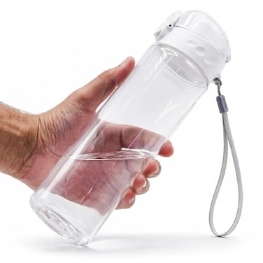 GearTek Clear Plastic Water Bottle No Markings 24oz Chug Lid Sports Water Bottle Leak Proof ReUsable Flip Top Plastic Drinks Bottles for School Exams Office Gym Cycling Clear24oz