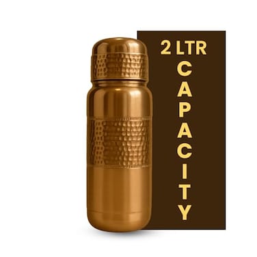 LEATHERVINES Leathervine 100 Pure Copper Water Bottle for Drinking 64 oz with Lid Leak Proof Ayurvedic Vessel to Support Digestion Immunity Lightweight EcoFriendly Travel Use Best Gift for Wellness Lo