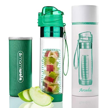 MAMI WATA Fruit Infuser Water Bottle 24 oz Leakproof Tritan BPAFree Plastic Fruit Infuser Bottle for Women Fancy Pretty Trending Water Bottles Drink Recipes eBook Insulating Sleeve Gift Box