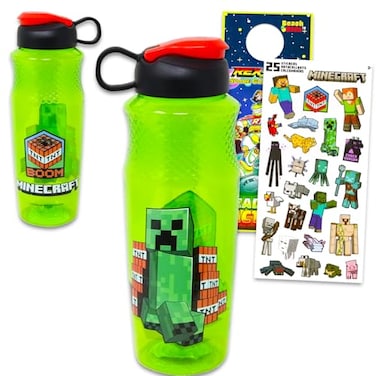 Minecraft Water Bottle for Boys Bundle with 30oz Refillable Bottle for Boys School Supplies Sports and More Plus Stickers Water Bottle for Boys 812