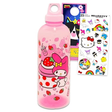 SANRIO My Melody Reusable Water Bottle Set Bundle with Plastic 30oz Water Bottle with Twist Top for Home School Sports Plus Sticker More Sanrio Sport Container