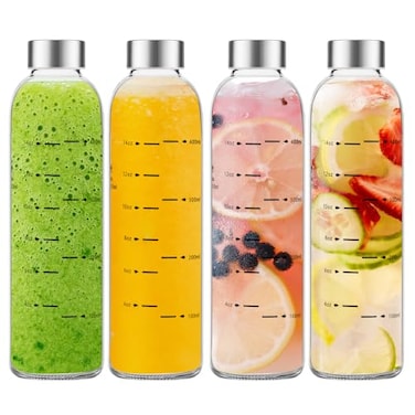 Olivego Glass Water Bottles with Lids 17 oz Clear Juice Bottles With Stainless Steel Cap Reusable Glass Drinking Bottle for Juicing Refrigerator100 Leak Proof BPA Free