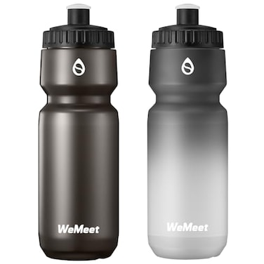 WEMEET Leak Proof Bicycle Water Bottle 2Pack Bike Water Bottle BPA Free Cycling Sport Squeeze with Capacity Scale for Riding Gym Black Black White 24oz