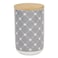 Bone Dry Trellis Paw Print Pet Treat Canister with Bamboo Lid Dog Cat Treat Jar for Countertop Storage Keep Training Bones Biscuits Handy 4x65 inches Gray