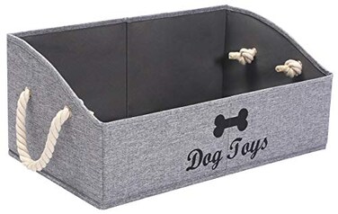 Yireal Geyecete Large Dog Toys Storage BinsFoldable Fabric Trapezoid Organizer Boxes with weave Rope HandleCollapsible Basket for ShelvesDog ApparelSnow GrayDOG
