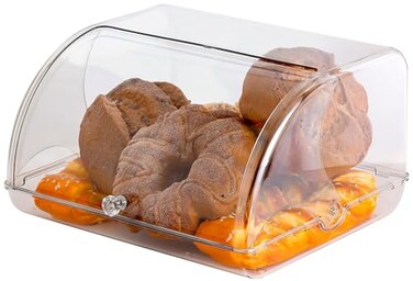 Gagee Bread Box for Kitchen CountertopAcrylic Bread Storage Container for Homemade BreadCookies Bagels Muffins Bread Holder with Roll Top LidClear