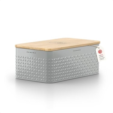 LARS NYSÃ˜M LARS NYSM Bread Box I Metal Box for long lasting freshness I Bread Bin with bamboo lid usable as cutting board I 134x77x53In Pebble Gray