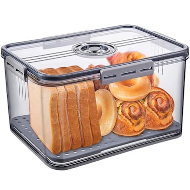 Gifhomfix Bread Box Bread Boxes for Kitchen Counter Airtight Time Recording Bread Storage Container with Lid Bread Keeper for Homemade Bread Toast Bagel Donut and Cookies LARGE Grey