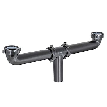 EZ-FLO EZFLO 112 Inch x 16 Inch Kitchen Sink End Waste Center Outlet with Baffle in Tee Slip Joint Connection for Tubular Drain Applications Black Polypropylene 35319