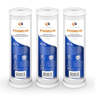 Aquaboon Premium 5 Micron Carbon Block Water Filter 10 x 25 3Pack CTO Whole House Filters for Countertop Under Sink Systems Compatible with FXWTC