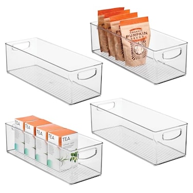 iDesign Plastic Stackable Pantry Bin for Kitchen Cabinets or Fridge Set of 4 Clear Made in USA