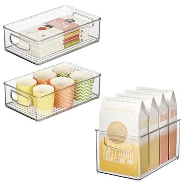iDesign Stackable Pantry Bins with Handles 2 Small Bins and 1 Medium Bin 3 Pack Clear Made in USA