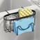 SWTYMIKI Sponge Holder for Kitchen Sink Movable Kitchen Sink Caddy with M Shape Hook Stainless Steel Hanging Sponges Caddy Organizer in Double Bowl Sinks Depth315in Middle Divider15in Black