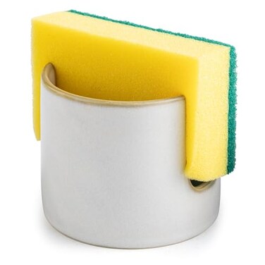 Zoeeker Sponge Holder for Kitchen Sink Ceramic Dish Sponge Drying Caddy Scrubby Daddy Kitchen Organizer Cute Dish Rack for Sink Counter Beige White