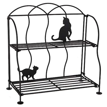 Lily's Home Lilys Home Cat Lovers Black Metal Countertop Wire Shelf Rack Great for Household Items Kitchen Organizer Bathroom Storage and More Foldable 2Tier