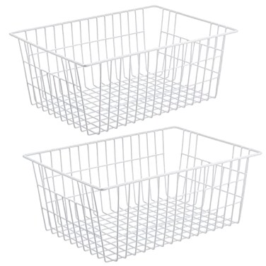 iPEGTOP Wire Storage Freezer Baskets Set of 2 134 Household Organizer Storage Bins Fridge Basket Rack with Handles for Kitchen Cabinets Pantry Office Bathroom Organization White