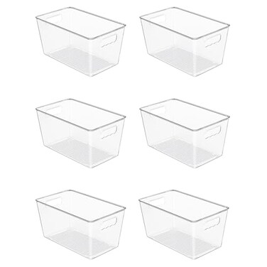 Vtopmart 6 Pack Clear Storage Bins Pantry Cabinet Organizer Bins with Handle for Pantry Organizer and Storage Plastic Bins for Fridge Cabinet Kitchen Countertops Cupboard Freezer Medium