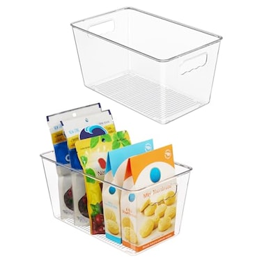 Vtopmart Clear Plastic Storage Bins 2 PCS Pantry Organizer Bins with Handle for Refrigerator Fridge Cabinet Kitchen Countertops Cupboard Freezer Organization and Storage Medium
