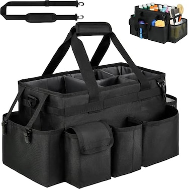 ZIOZERTT Cleaning Caddy BagLarge Cleaning Supplies Organizer with Handle for Housekeepers Black