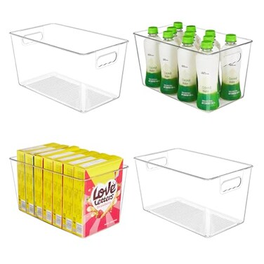 YIHONG Clear Plastic Storage Bins 4 Pack Pantry Organizer Bins with Handle for Kitchen FreezerCabinetCloset Organization and StorageXL