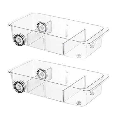 Attelite RollOut Refrigerator Drawer Organizer and Storage Clear Design with Dividers Fridge Organizer on Wheels Upgrade Thick Plastic Pantry Storage Bins Kitchen Organization 2 Set