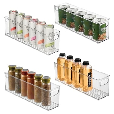 iDesign Small Stackable Storage Bins with Handles for Pantry or Fridge Set of 4 Clear Made in USA