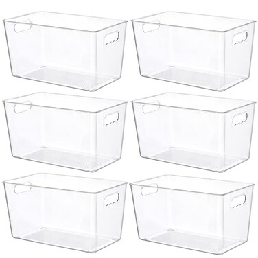 Vtopmart 6 PCS Clear Plastic Storage Bins Pantry Organizer Containers with Handle for Refrigerator Fridge Cabinet Kitchen Countertops Cupboard Home Organization and Storage XL