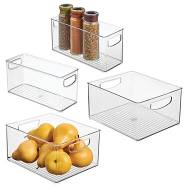 iDesign 4Piece 50 Recycled Plastic Organizer Bin Set for Pantry and Cabinet Organization Made in The USA Two 10 x 8 x 5 and Two 10 x 4 x 5 Bins Clear