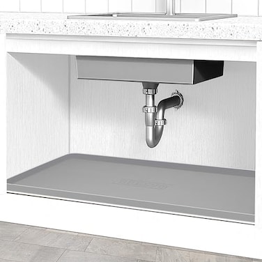 BeesVo Under Sink Mat for Kitchen Waterproof 19 x 19 Silicone Under Sink Liner Kitchen Bathroom Cabinet Protector Mats Heavy Duty Flexible Under Sink Drip Tray with Lip Cool Grey